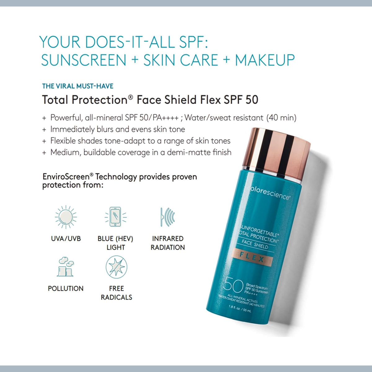 COLORESCIENCE SUNFORGETTABLE TOTAL PROTECTION FACE SHIELD FLEX MEDIUM SPF50+ 55ML